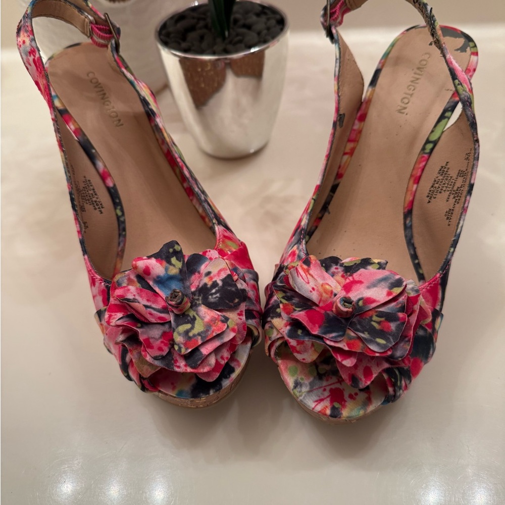 Covington Women's Multicolor Floral Cork Wedge Heels size 6.5 MAKE ME A OFFER! - Picture 10 of 17